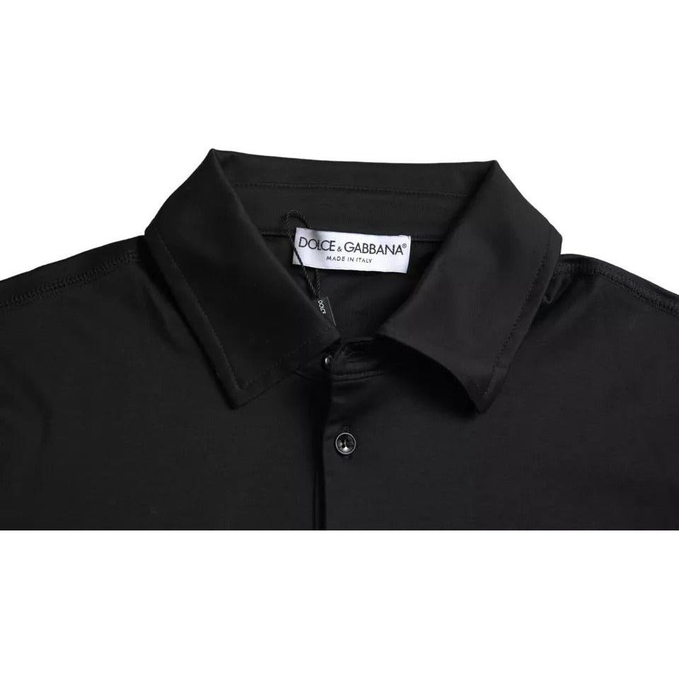Dolce & Gabbana Black Logo Cotton Collared Polo Top T-shirt
