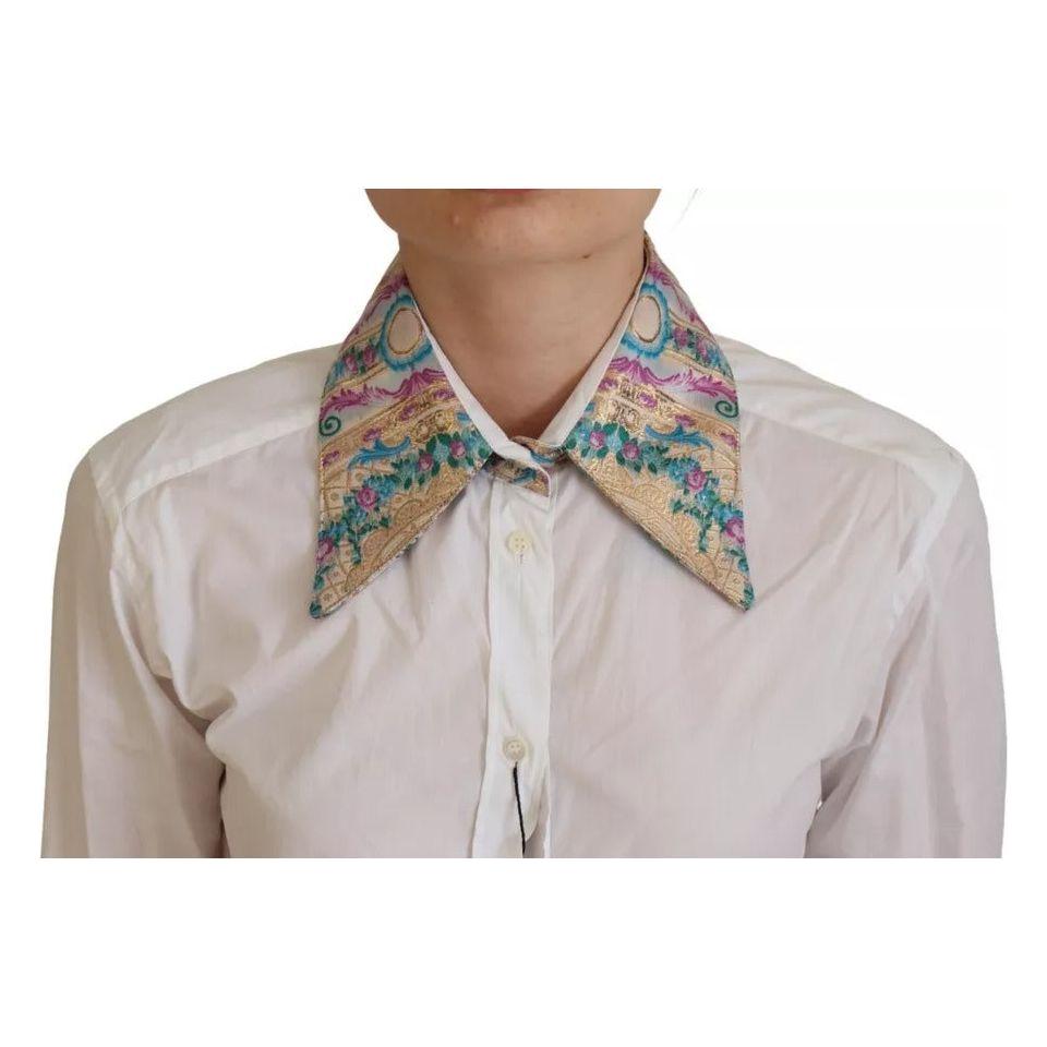 Dolce & Gabbana White Floral Jacquard Cotton Long Sleeves Top