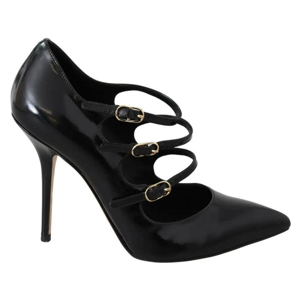 Dolce & Gabbana Black Leather Ankle Strap Heels Pumps Shoes LA8801-37