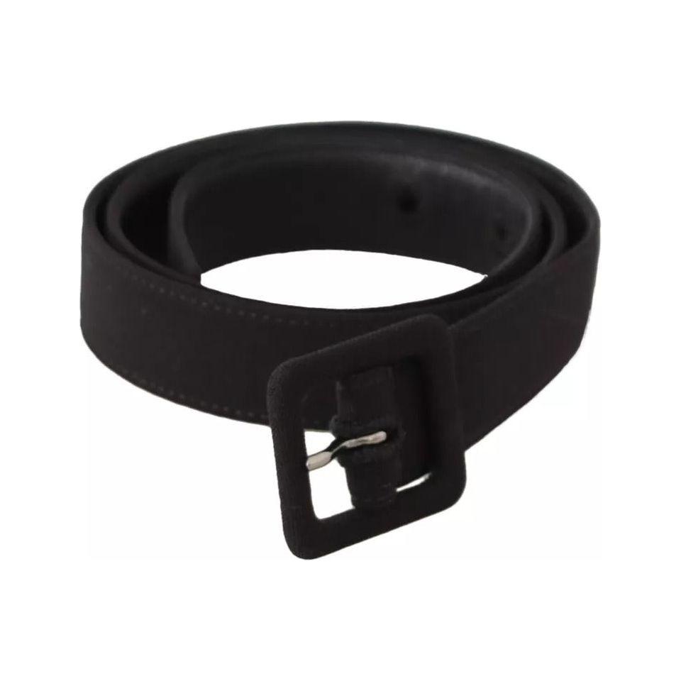 Dolce & Gabbana Black Velvet Leather Logo Waist Buckle Belt