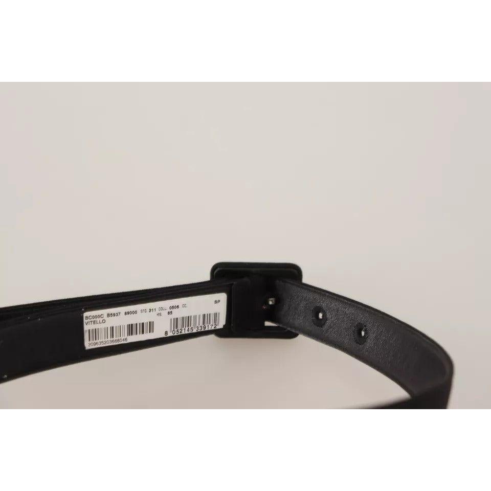 Dolce & Gabbana Black Velvet Leather Logo Waist Buckle Belt