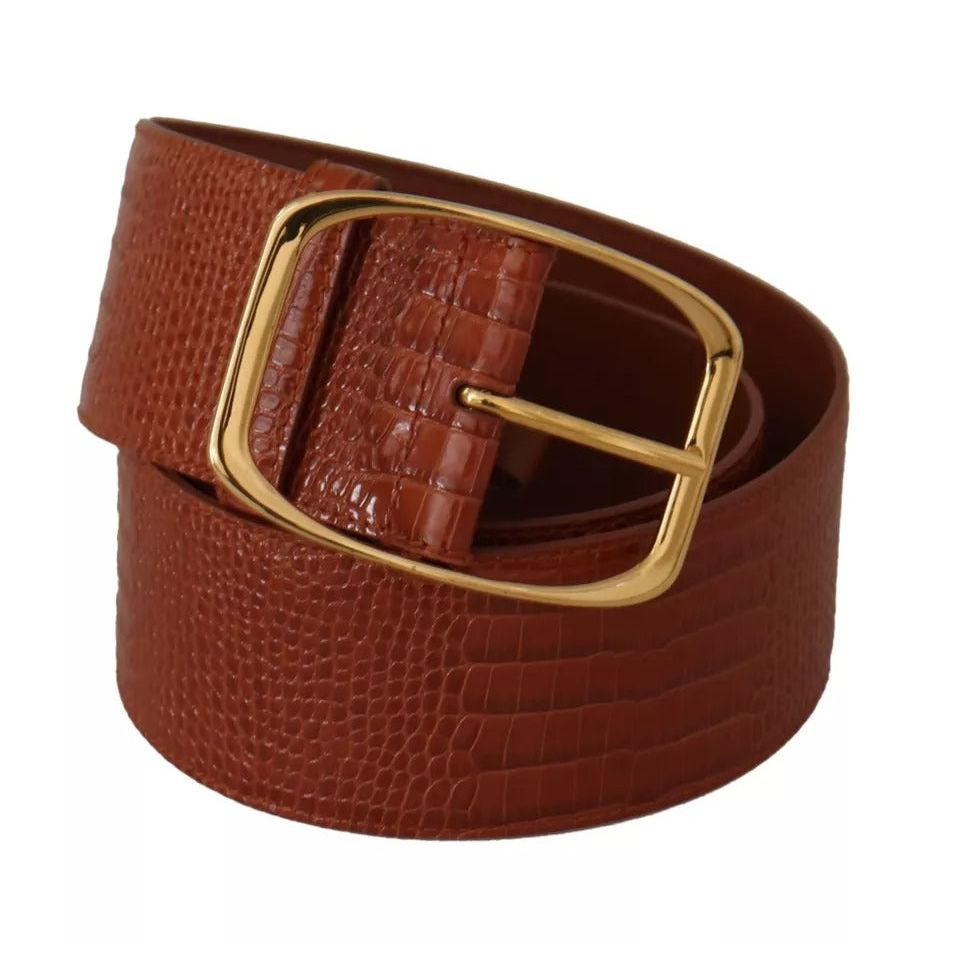 Dolce & Gabbana Brown Wide Waist Design Leather Gold Metal Buckle Belt