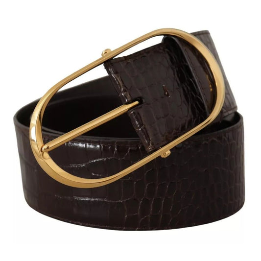 Dolce & Gabbana Brown Crocodile Pattern Leather Gold Oval Buckle Belt WMB129-75