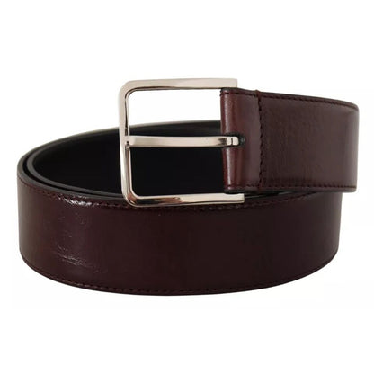 Dolce & Gabbana Dark Brown Leather Logo Engraved Metal Buckle Belt