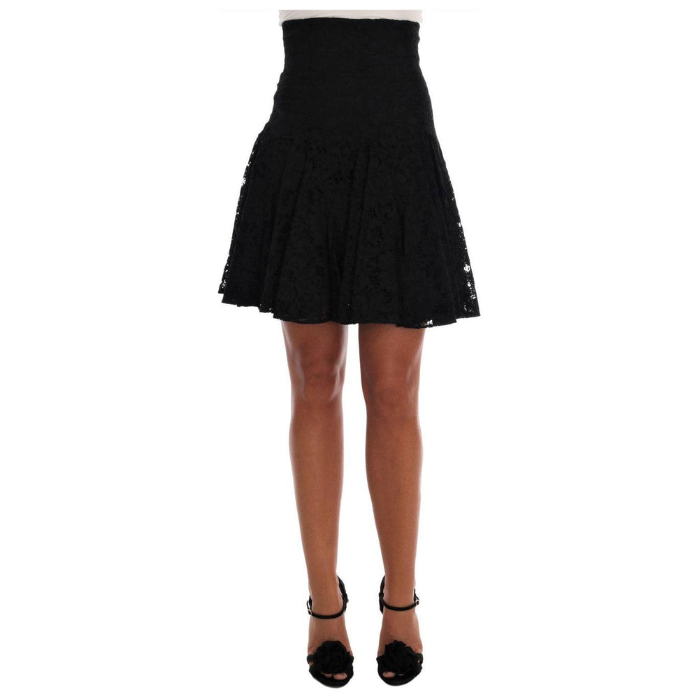 Dolce & Gabbana Black Floral Cutout Lace A-Line Skirt SKI1041-1