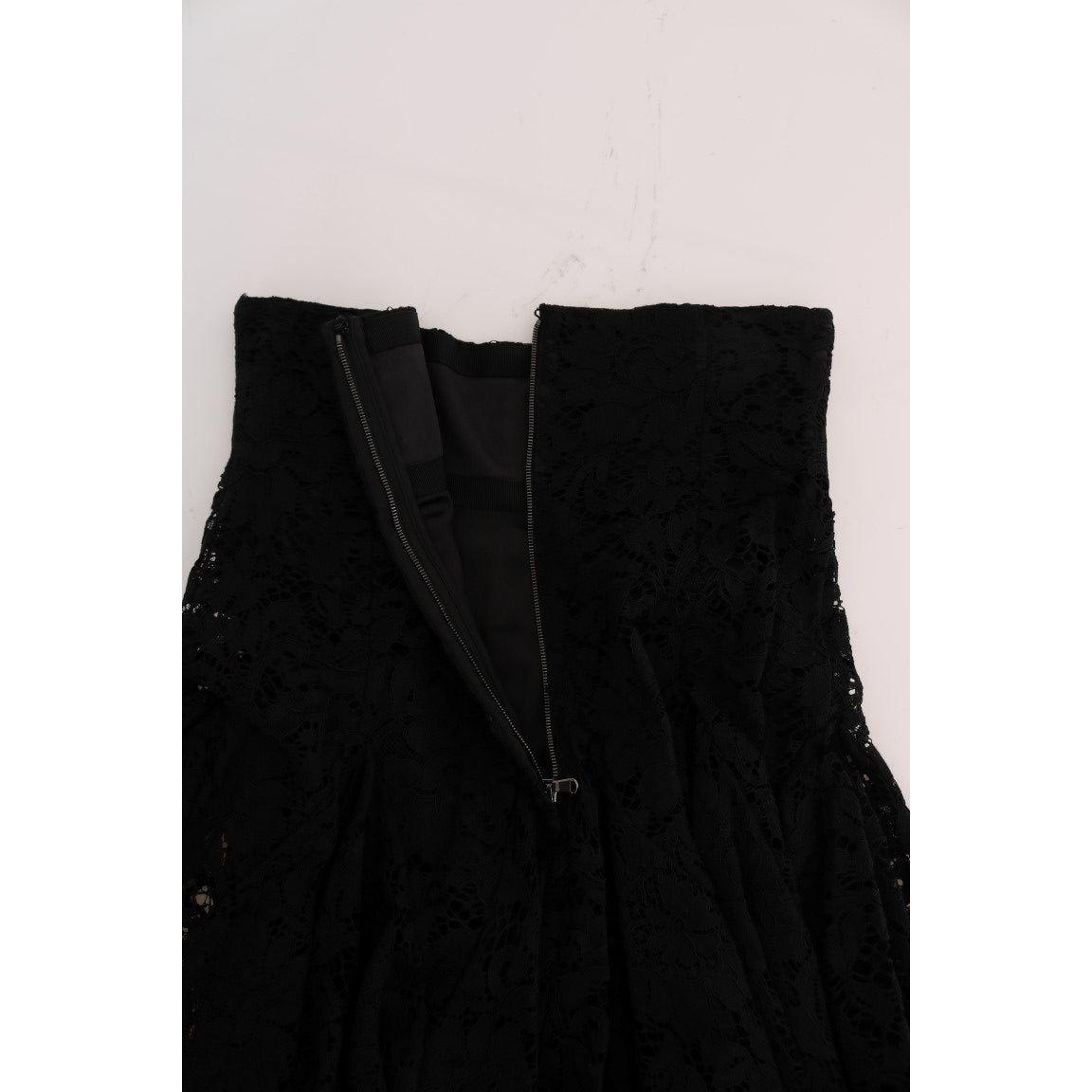 Dolce & Gabbana Black Floral Cutout Lace A-Line Skirt SKI1041-1
