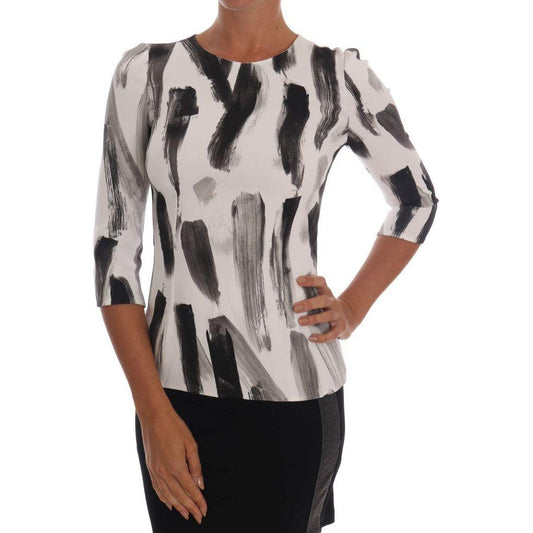 Dolce & Gabbana White Black Striped Printed Blouse Top TSH1404#2-3