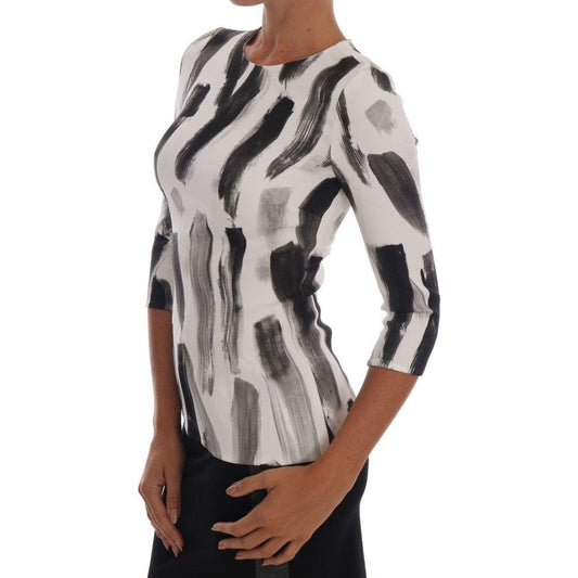 Dolce & Gabbana White Black Striped Printed Blouse Top TSH1404#2-3