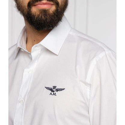 Aeronautica Militare "White Cotton Men's Shirt with Slim Fit Design"