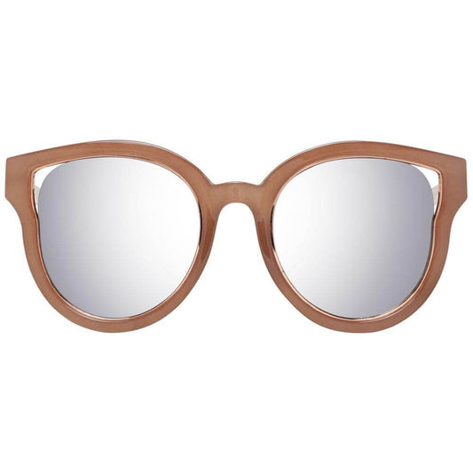 Guess brown women's butterfly sunglasses with brown metal and plastic frame, mirrored silver lenses, full-rim, UV protection.