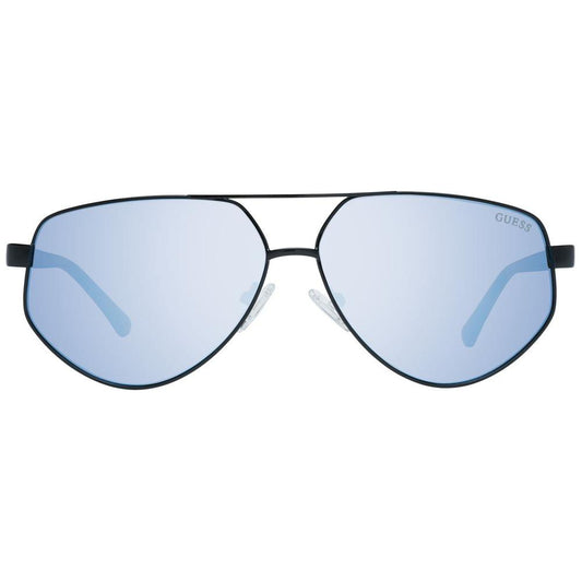Guess black aviator sunglasses for women with mirrored grey lenses, black metal and plastic frame. 100% UVA & UVB protection.