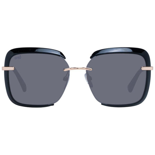 Black trapezium sunglasses with multicolor full-rim metal and plastic frame for women, featuring 100% UVA & UVB protection lenses.