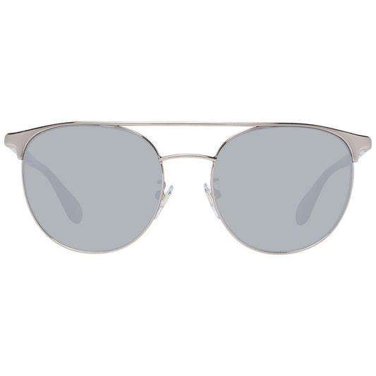 Carolina Herrera silver women sunglasses with blue lenses, full-rim aviator style. Metal and plastic frame. 100% UVA & UVB protection.