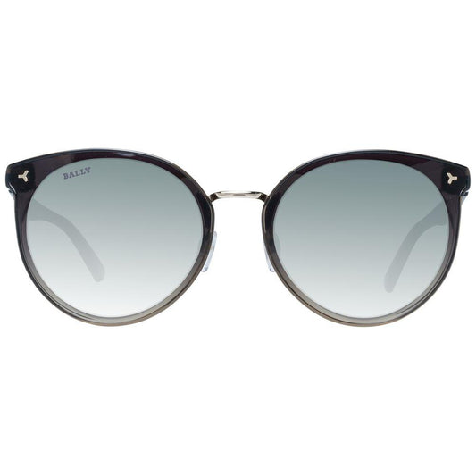 Bally black women's sunglasses with round gradient green lenses, metal and plastic frame, providing 100% UVA & UVB protection.