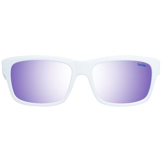 Bolle white unisex trapezium sunglasses with mirrored green lenses, 100% UVA & UVB protection, stylish design.