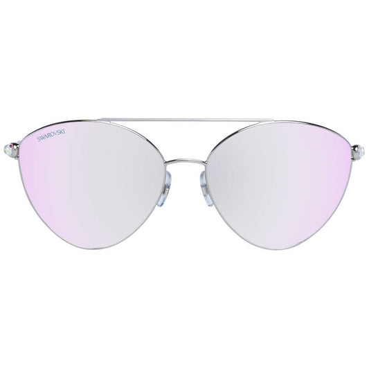 Swarovski silver aviator sunglasses for women with mirrored multicolor lenses and metal full-rim frame, UV protection included.