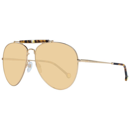 Tommy Hilfiger women's aviator sunglasses with gold metal frame and brown gradient lenses, offering 100% UVA & UVB protection.
