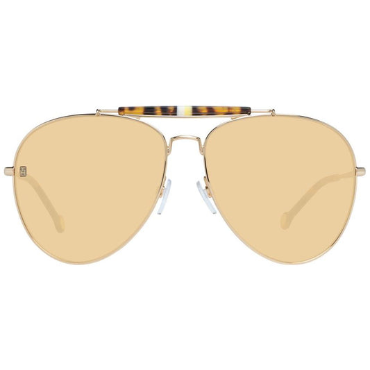 Tommy Hilfiger gold women's aviator sunglasses with gradient brown lenses, metal frame, 100% UVA & UVB protection, full-rim style.