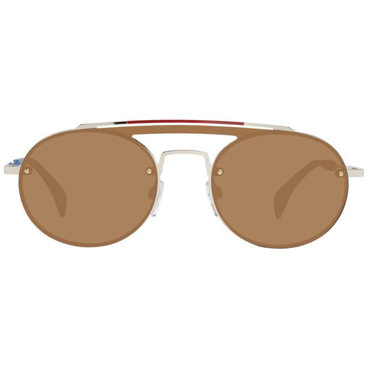 Tommy Hilfiger Gold Aviator Women Sunglasses with Brown Plastic Lenses, Full-Rim Metal & Plastic Frame, UV Protection, 99-01-145 Size.