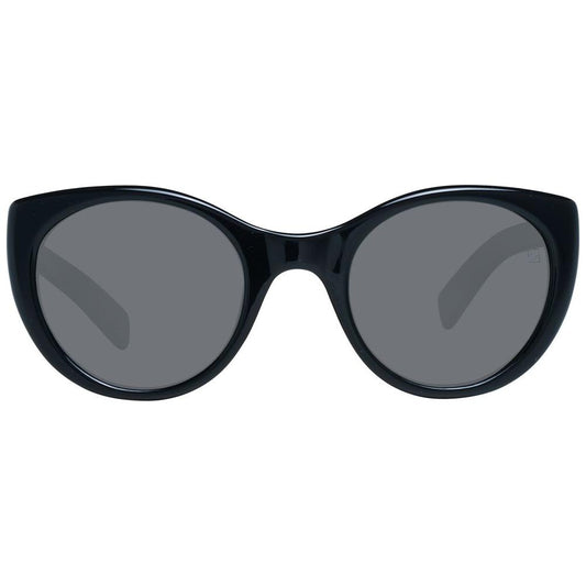 Ermenegildo Zegna black round unisex sunglasses with polarized grey lenses, 100% UVA & UVB protection, and full-rim black plastic frame.