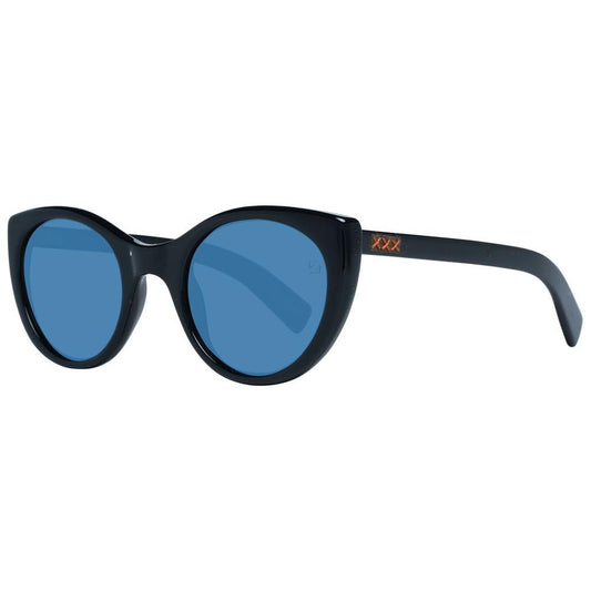 Ermenegildo Zegna black plastic round unisex sunglasses with polarized blue lenses and full-rim design, includes branded case
