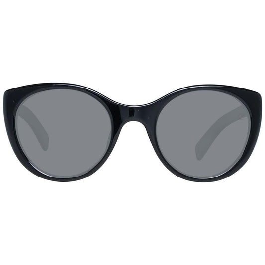Ermenegildo Zegna black women's round plastic sunglasses with grey lenses, full-rim style, 100% UVA & UVB protection, size 53-23-150.