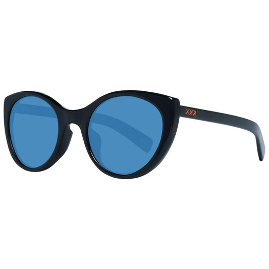Ermenegildo Zegna black unisex sunglasses with polarized blue lenses, round plastic frame, full-rim, UVA & UVB protection included.