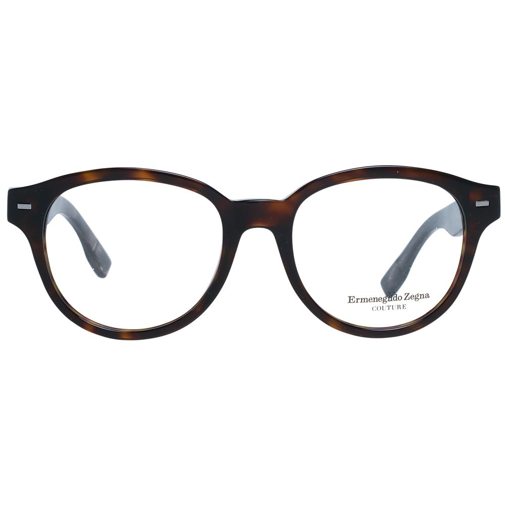 Ermenegildo Zegna Brown Men Glasses Frame, round style, full-rim, plastic material, demo lenses, spring hinge, size 51-18-145.