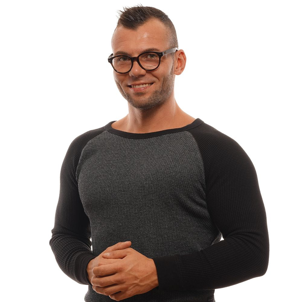 Man wearing Ermenegildo Zegna Brown Men Glasses Frame with a full-rim plastic design, against a white background.