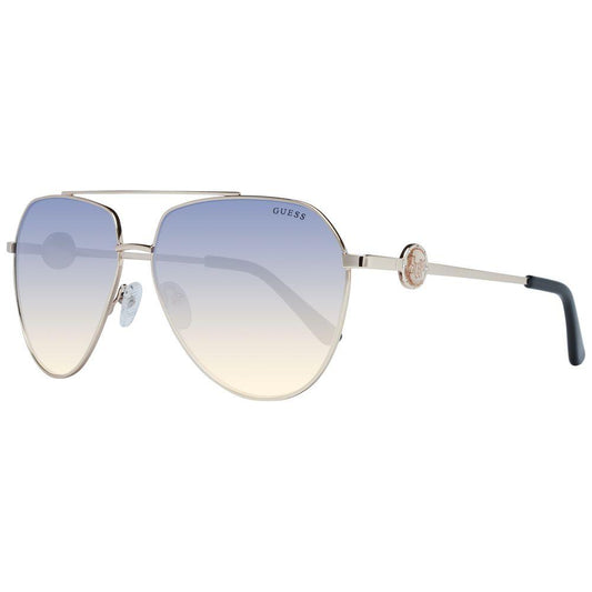 Guess Gold Women Aviator Sunglasses with Gradient Blue Lenses, Metal Frame, Full-Rim Style, 100% UVA & UVB Protection.