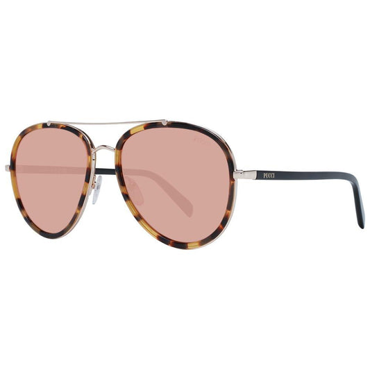 Emilio Pucci brown aviator sunglasses for women with mirrored lenses and metal frame, includes branded case, full-rim style.