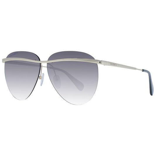Max & Co gold aviator sunglasses with gradient grey lenses and metal frame, rimless design, 100% UVA & UVB protection for women.
