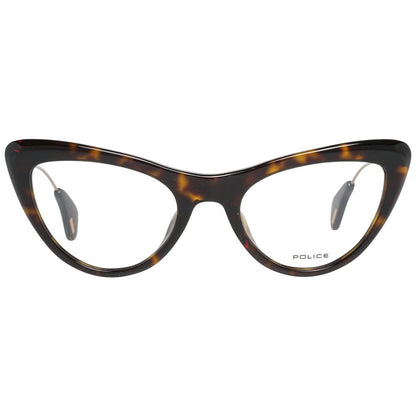 Police Brown Metal & Plastic Glasses (Frames) for women, full-rim cat eye style with demo lenses, 50-20-140 size, in tortoise brown color.