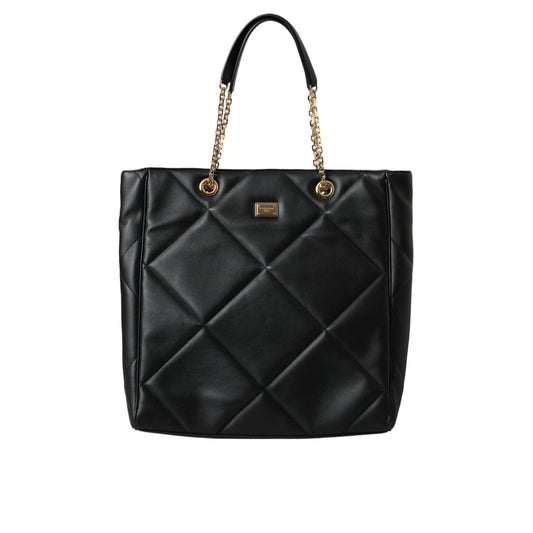 Dolce & Gabbana Black Leather JUNGLE Quilted Shopping Tote Bag BAG1492