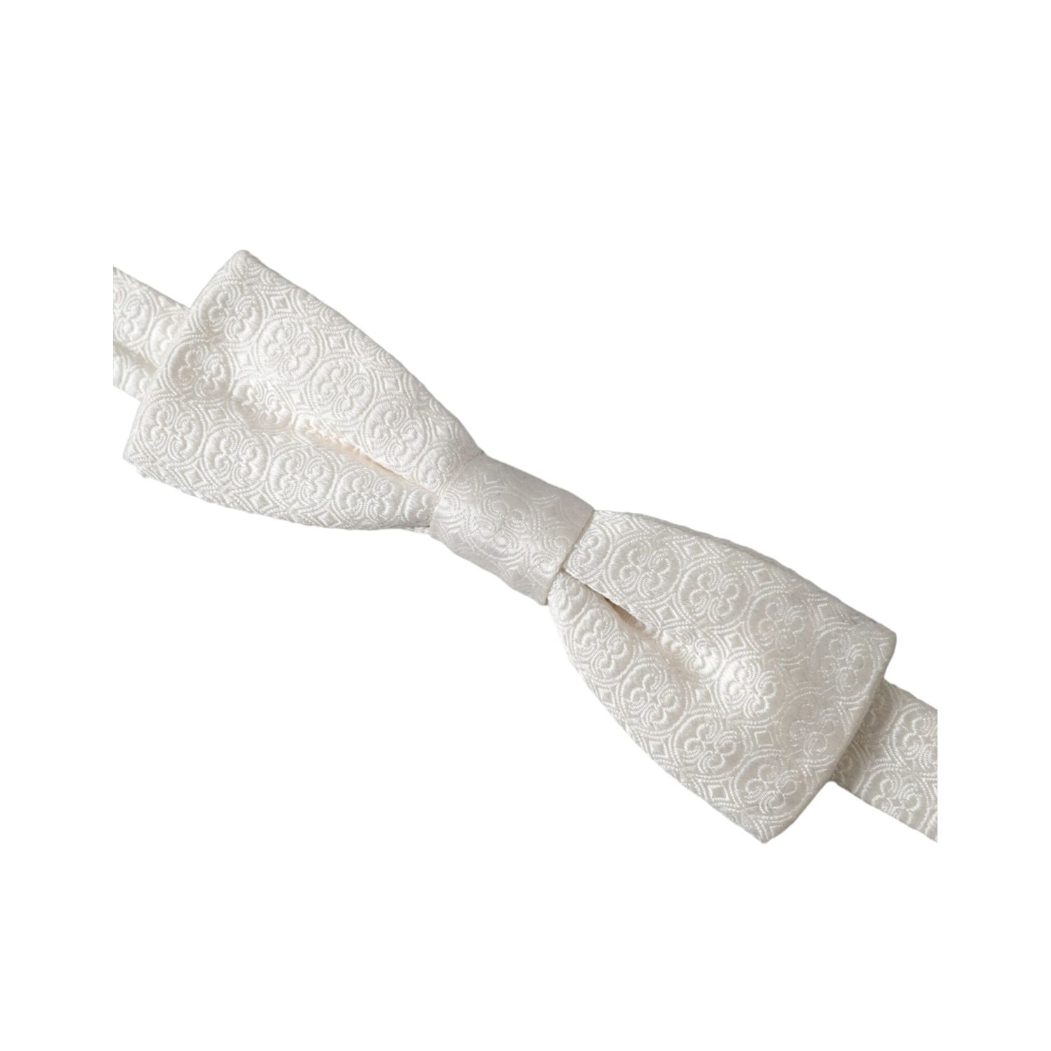 Dolce & Gabbana White Silk Patterned Adjustable Neck Men Papillon Bow Tie