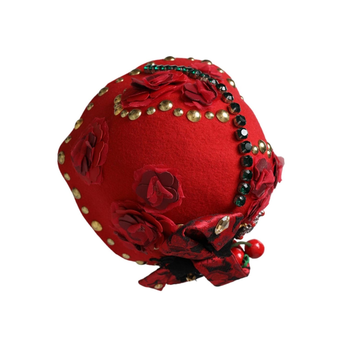 Dolce & Gabbana Red Crystal Gold Roses Brooch Embellished Hat