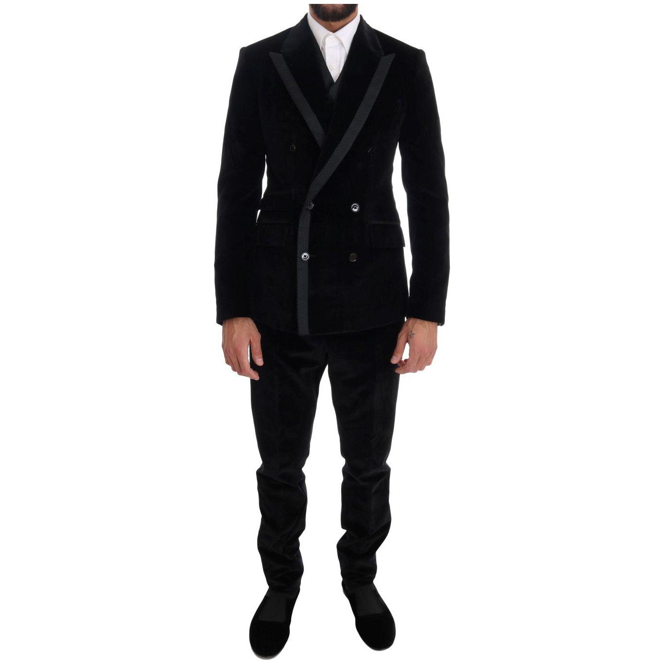 Dolce & Gabbana Black Velvet Slim Double Breasted Suit