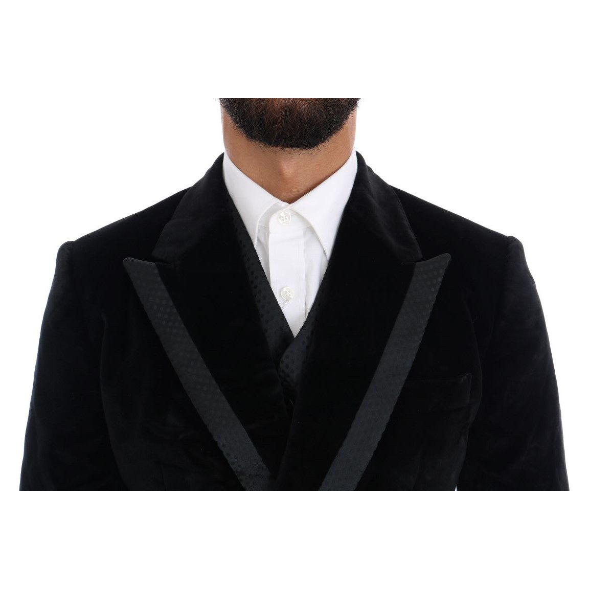 Dolce & Gabbana Black Velvet Slim Double Breasted Suit Suit