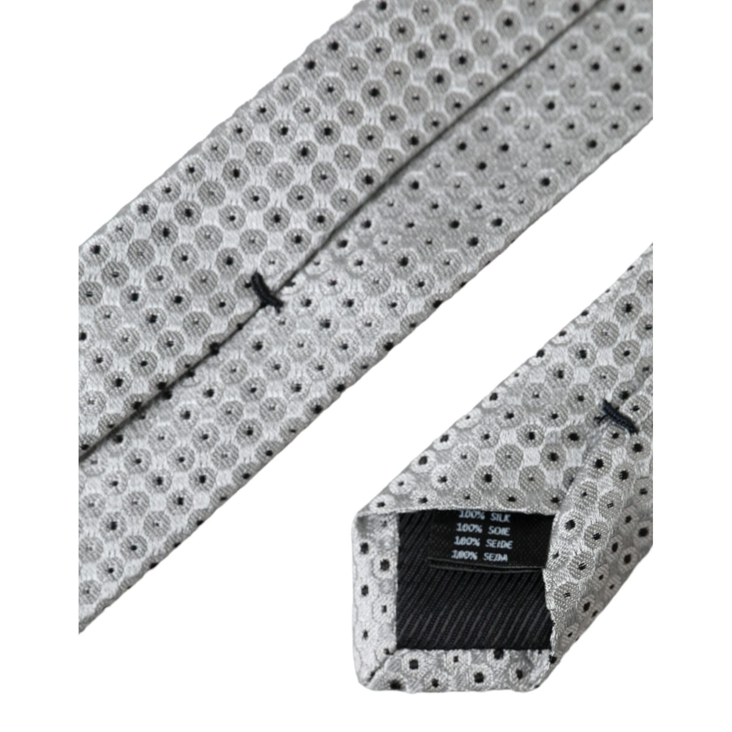 Dolce & Gabbana Light Gray Polka Dot Silk Adjustable Men Tie