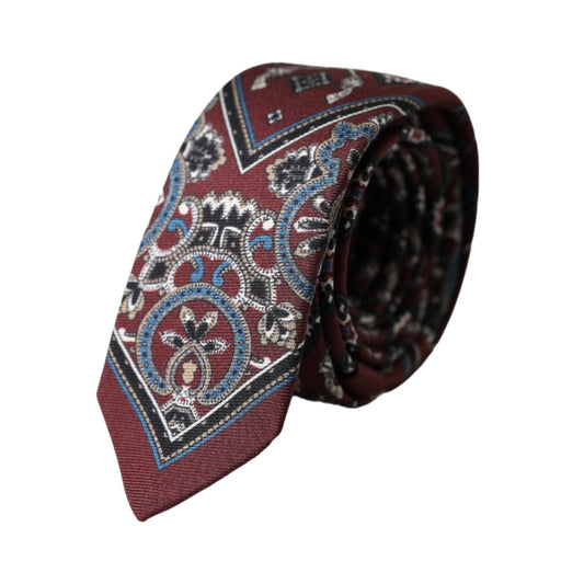 Dolce & Gabbana Bordeaux Printed 100% Silk Adjustable Men Tie KRA3319