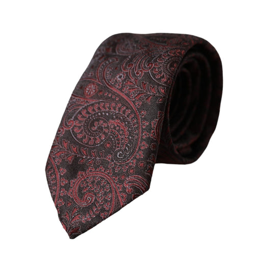 Dolce & Gabbana Bordeaux Patterned Silk Adjustable Men Tie KRA3321