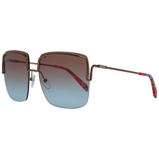 Emilio Pucci square bronze sunglasses for women with gradient multicolor lenses and metal frame, 100% UVA & UVB protection.