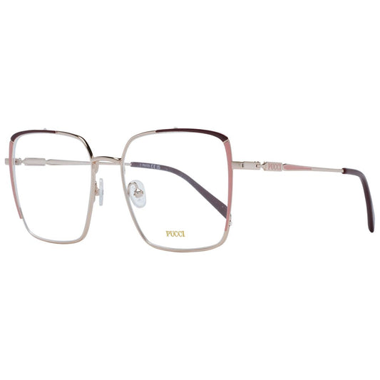 Emilio Pucci Silver Women Glasses Frame in metal, full-rim square style with silver color, demo lenses, and branded case included.