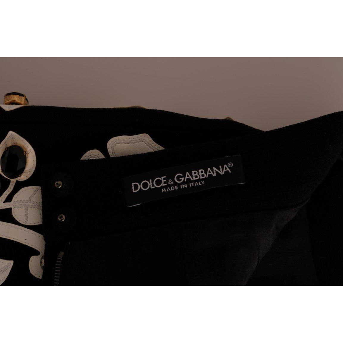 Dolce & Gabbana Black Crystal Floral Pencil Skirt