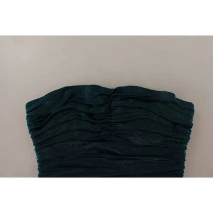 Dolce & Gabbana Turquoise Bustier Bodice Draped Midi Dress.