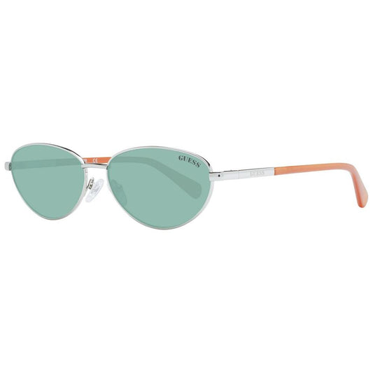 Guess Silver Unisex Oval Sunglasses with Green Lenses, Metal Full-Rim Frame. Includes Branded Case. 100% UVA & UVB Protection.