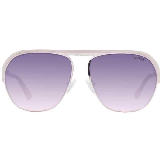 Guess rose gold unisex aviator sunglasses with purple gradient lenses, full-rim metal frame.