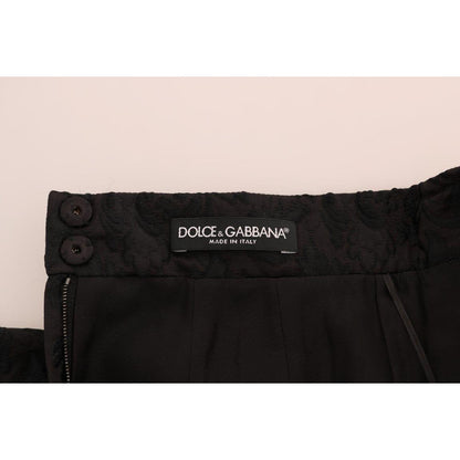 Dolce & Gabbana Black Floral Jacquard Silk A-Line Skirt