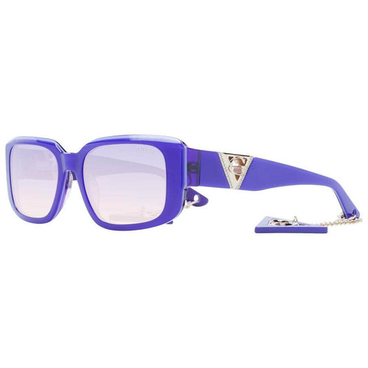 Guess purple women's sunglasses with full-rim, rectangular plastic frame, gradient lenses, and 100% UVA & UVB protection.