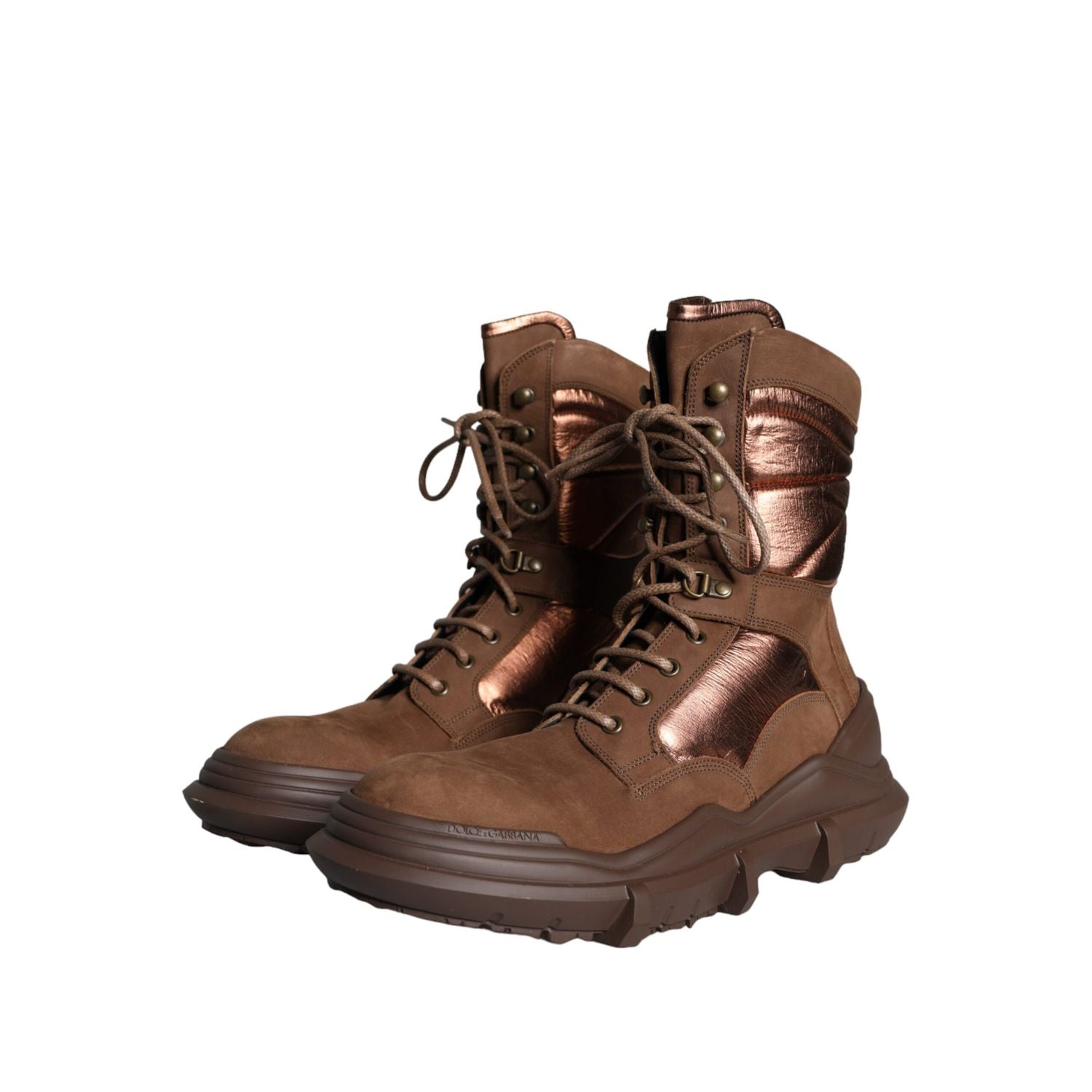 Dolce & Gabbana Brown Suede Leather Military Combat Men Boots Shoes